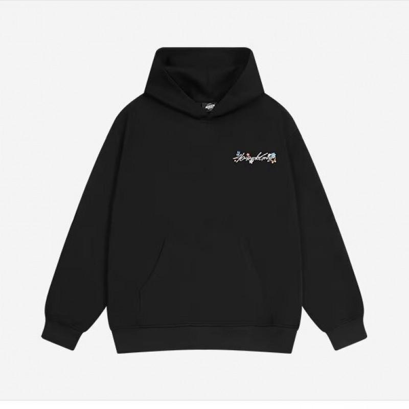 Unisex Oversized Hoodie With Floral Embroidery Retro Streetwear Cotton Blend Sweatshirt