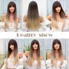 ALAN EATON L Long Straight Wigs Ombre Brown Synthetic Wigs for Women Natural Wigs with Bangs Cosplay Heat Resistant Hair