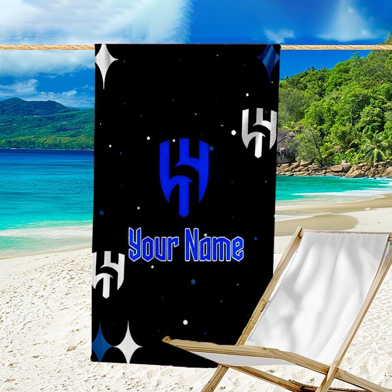 Custom Name Beach Towel Al Hilal FC Crest Beach Towel, Soft Microfiber, Gift for Her/Him, Birthday, for Pool, Beach, Travel, Fan gifts