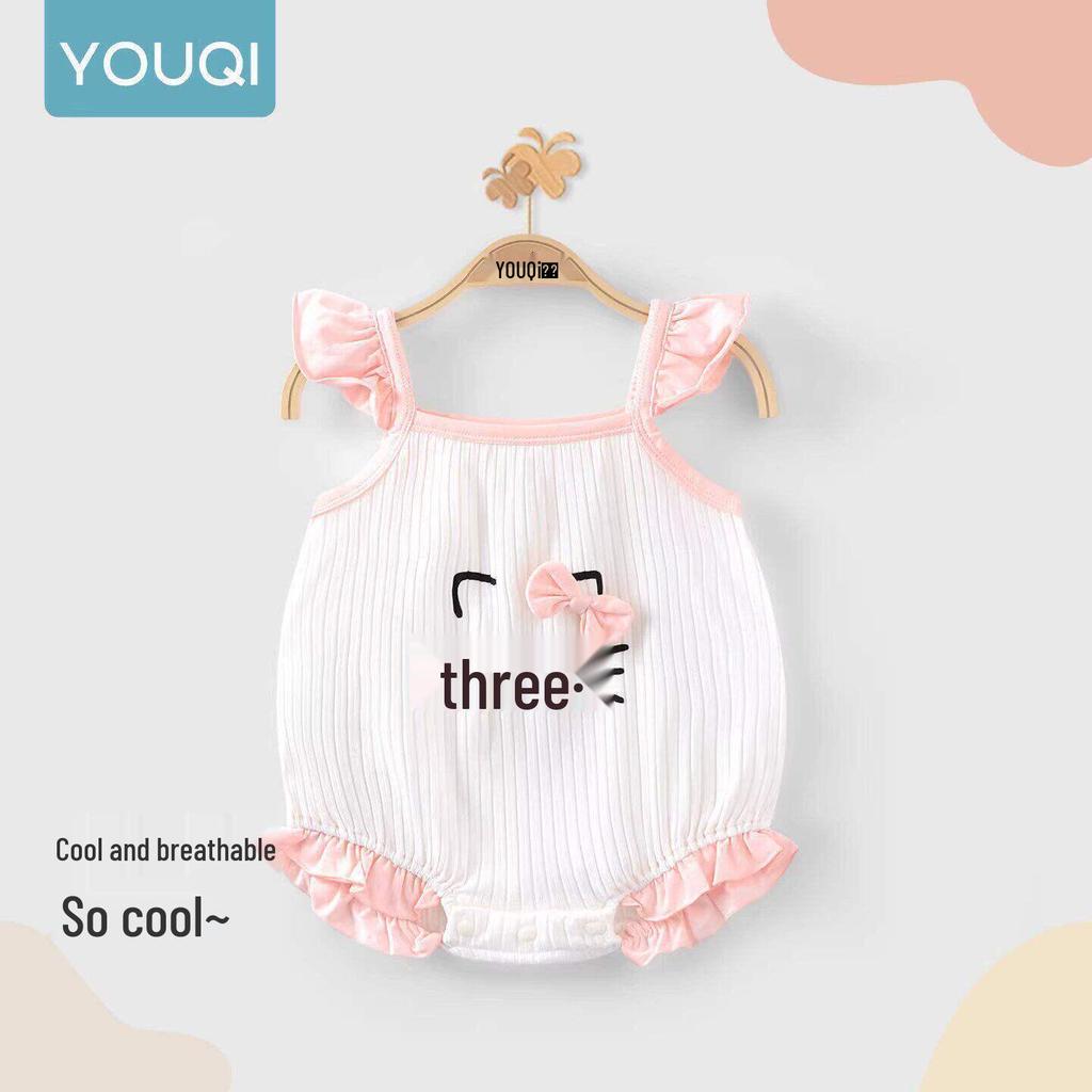 Youqi Newborn Summer Triangle Romper - Thin Style Baby Bodysuit with Straps, Class A, Size 6