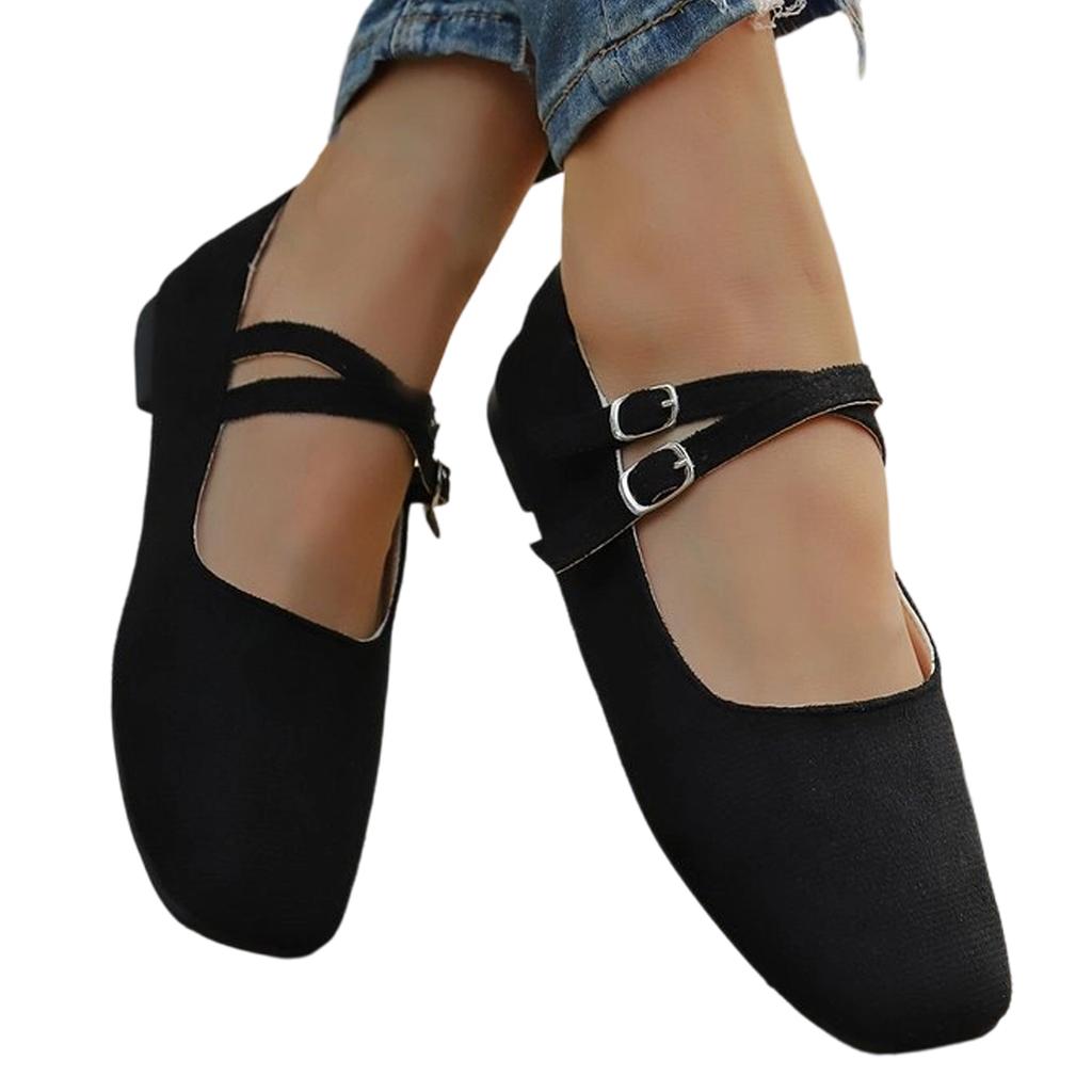 Scarpe Piatte Mary Jane da Donna a Punta Quadrata con Cinturino a Doppia Fibbia Mocassini Casual Slip-On Calzature Comode con Suola Morbida