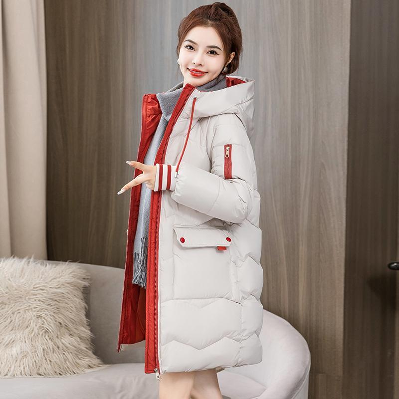 Plus Size  Winter Casual Hooded Jacket Parkas for Women Warm Letter Print Long Female Coat Zipper Outerwear