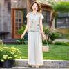 Mom's Stylish Summer Two-Piece Set: Mid-Aged Women's Chinese Style Short-Sleeve Shirt + Skirt Pants.