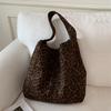 Retro Leopard Print Bucket Bags for Women   Fashion College Style Suede Large Capacity Tote Bag