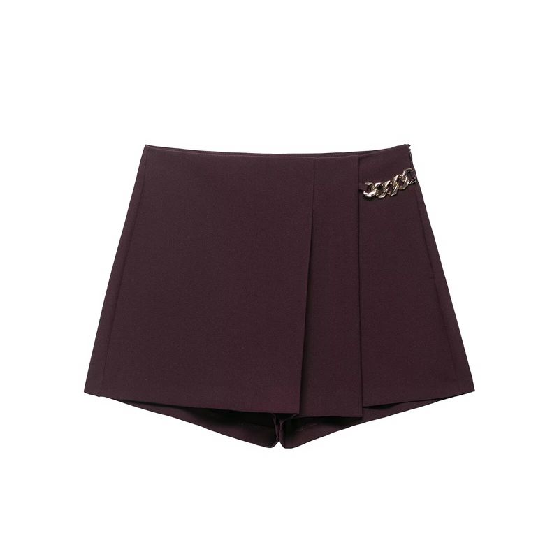 

Autumn New Arrival Fashion Wind Foreign Trade Women s Clothing Fashion Simple All-Match Chain Wide Pleated Casual Shorts 1478270 Burgundy L
