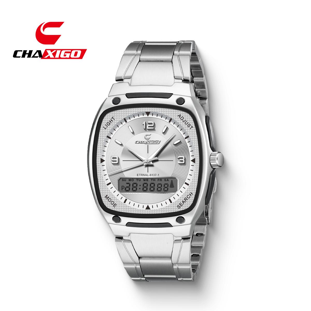 

Men s Analog Double Display Stainless Steel Bracelet Watch, Luminous Hands, 30m Water Resistance Quartz Watch срібний