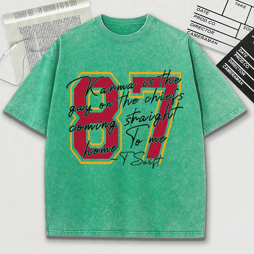 The Red Number 87 Pattern Washed Male Tee Shirt Loose Soft T-Shirt Comfortable Cotton Short Sleeve Unisex Crewneck Streetwear