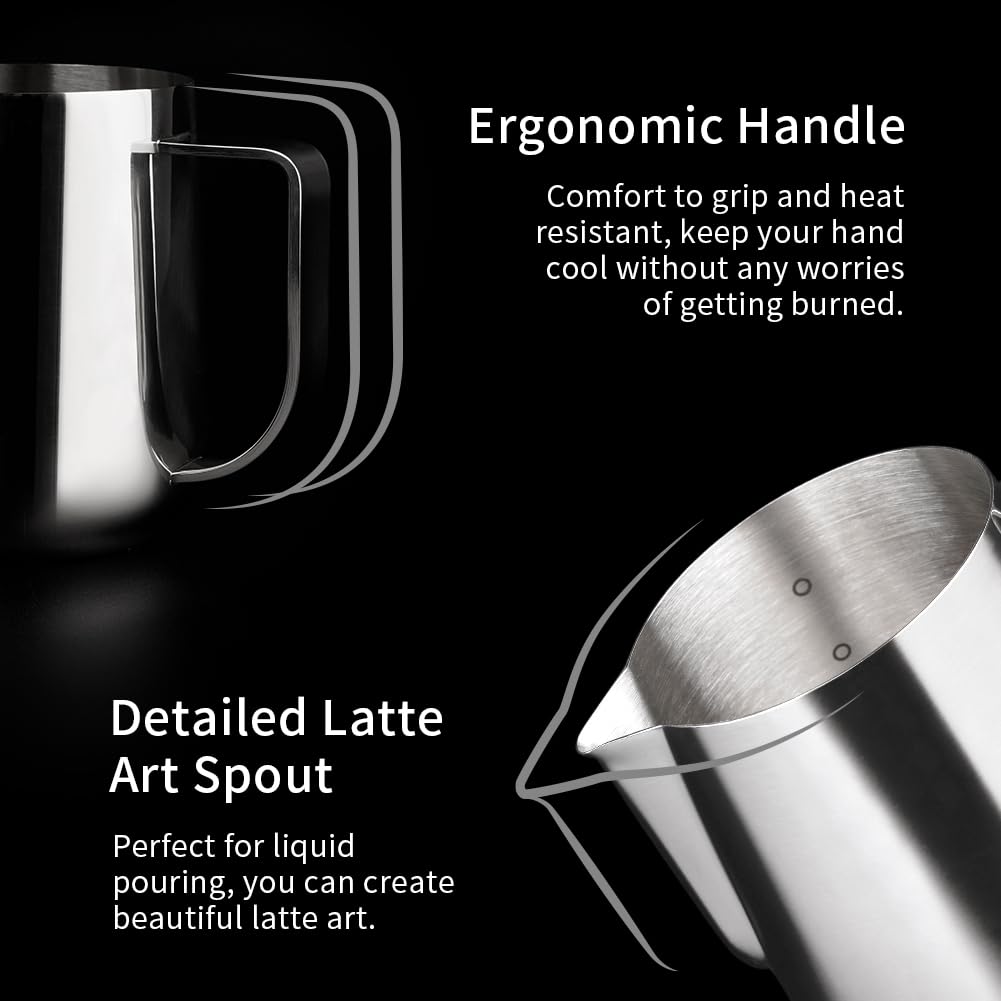 Watchget Milk Pitcher, Milk Jug, Latte Art Pitcher, Milk Frother Jug, Milk Frothing Pitcher with Graduated Marks, Stainless Steel, 500ml (16oz)