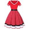 Women's Fashion Casual Vintage V Neck Short Sleeve Zpper Waist Print Dress