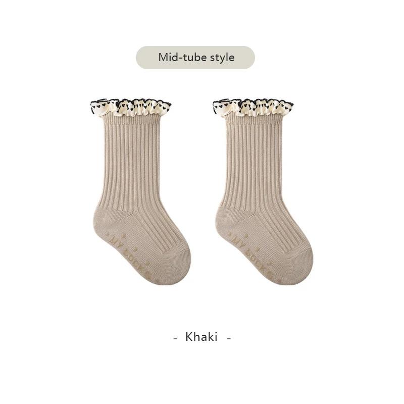 Autumn Baby Mid-Tube Socks Children Lace Princess Socks Vintage Solid Color Kids Crew Socks For Girls Long Tube Socks