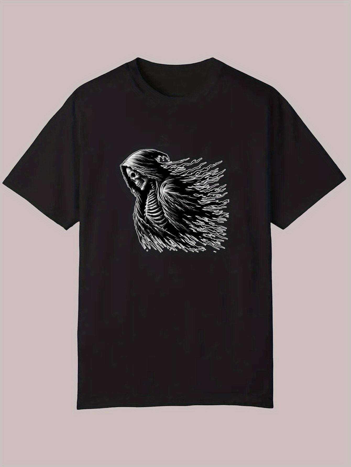 Summer Casual Graphic T-shirt - Black with White Bird in Flight Artistic Print M