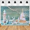 Nautical Theme Baby Party Background for Photography, Sailboat, Boat, Starfish, Wooden Board, Sailor Portrait, Photo Background