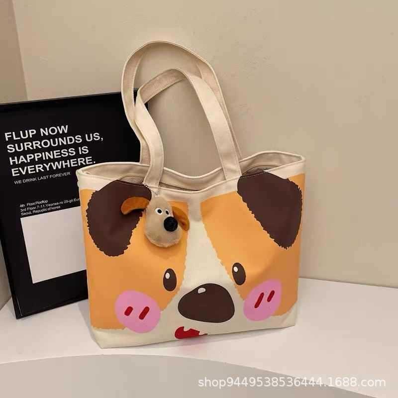 Commuter Japanese cartoon shoulder large capacity student cloth bag tote versatile student class canvas tote bag