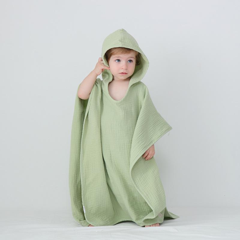 Children's Cotton Gauze Hooded Poncho Bath Towel - Absorbent Wearable Swim Wrap