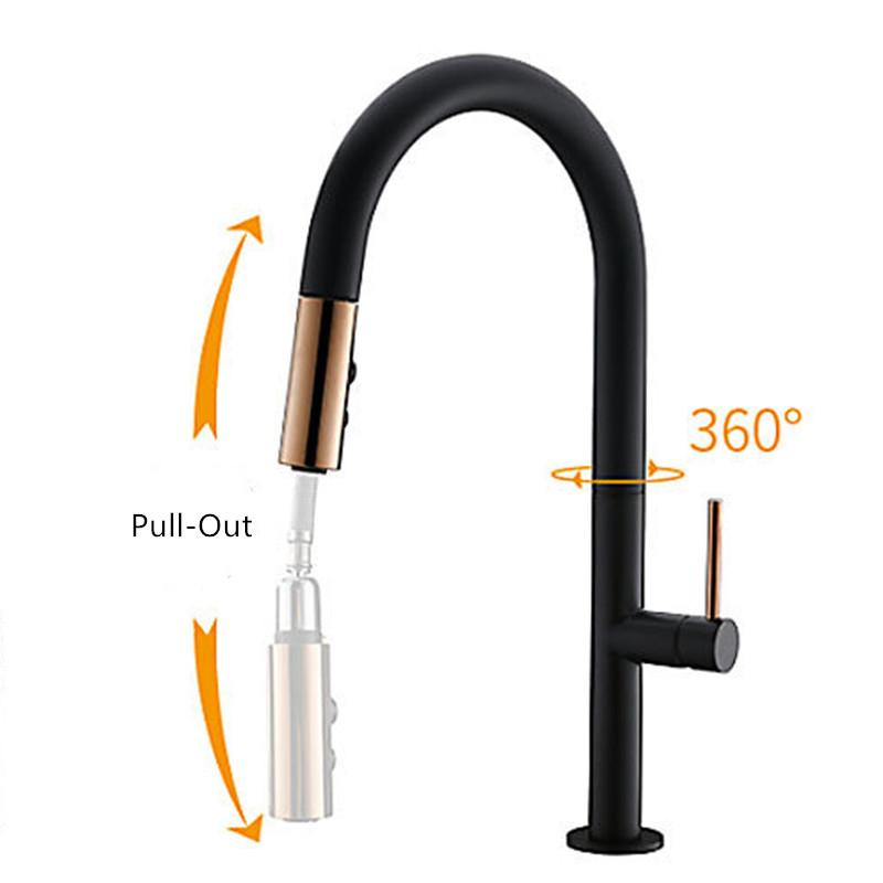 Baterie pentru chiuveta de bucatarie rabatabil cu cap de pulverizare Baterie din cupru Extragere, robinet de bucatarie