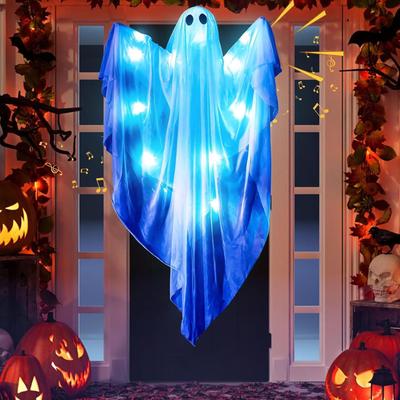 Fantasma de Halloween Luz Dimmable Decorações de Fantasma Fantasma Pendurado Decoração de Halloween Pingente de Fantasma com 3 Modos de Luz e Som