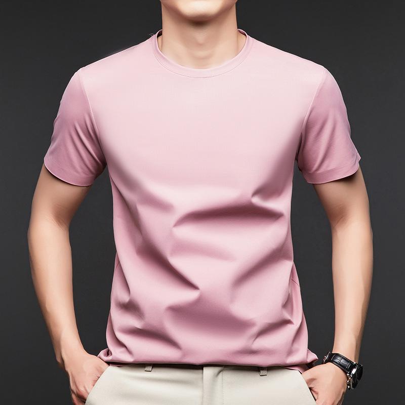 קיץ חדש חולצת טי לגברים משי תות אמצע שרוול כותנה צווארון עגול חצי שרוול משי אנטי קרח חולצת טי לגברים צעירים חולצת פולו לגברים