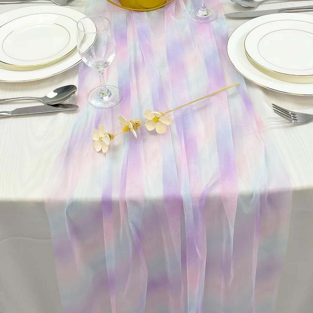 

New 75X180CM Table Runner Gradient Rainbow Table Cloth Gauze Sheer Mesh Dining Table Decoration For Wedding Bride Shower