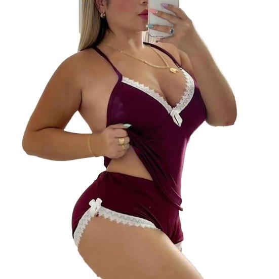 Damen Sexy 2-teiliges Pyjama-Set Ärmellos Spitze Besatz Crop Cami Top Und Shorts PJ Set Sommer Lässig Nachtwäsche Lounge Outfits