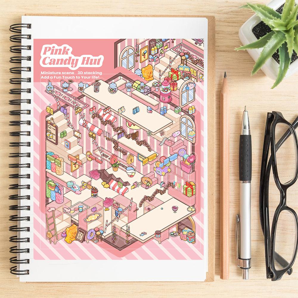3PCS Pink Candy House Sticker Nostalgia Stacking Cafe Landscape Room Decompression Art Picture Department Y2K Fashion Stickers