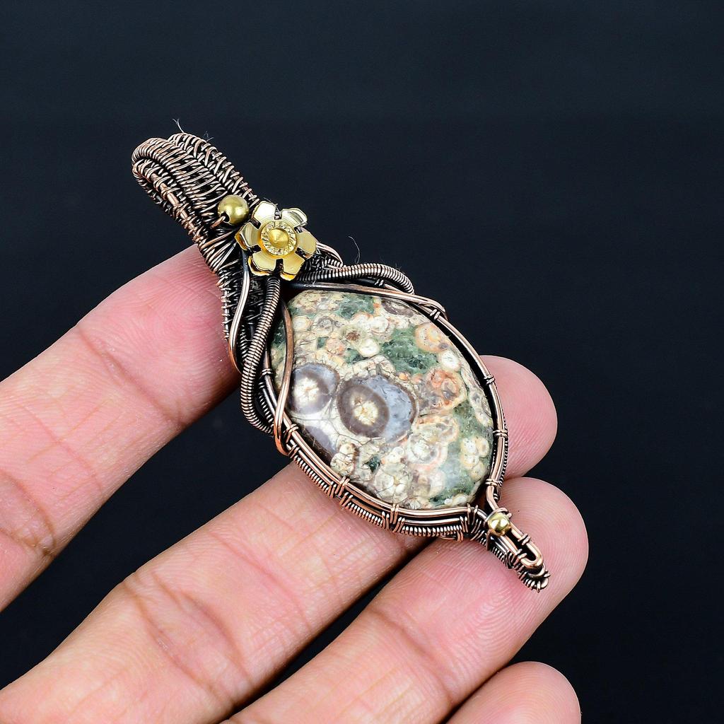 Crocodile Jasper 999 Copper Wire Wrapped Pendant, Handmade Gemstone Jewelry Pendant Gift For Birthday