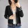 V-neck Knitted Cardigan for Women's Thin Style Cotton Thread Jacket Spring and Autumn New Slim Body Long Sleeve Short