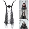 Punk Goat Horn Hairband for Halloween Party Gathering with Flower and Tulle Adult Women Roleplaying Game Accessories