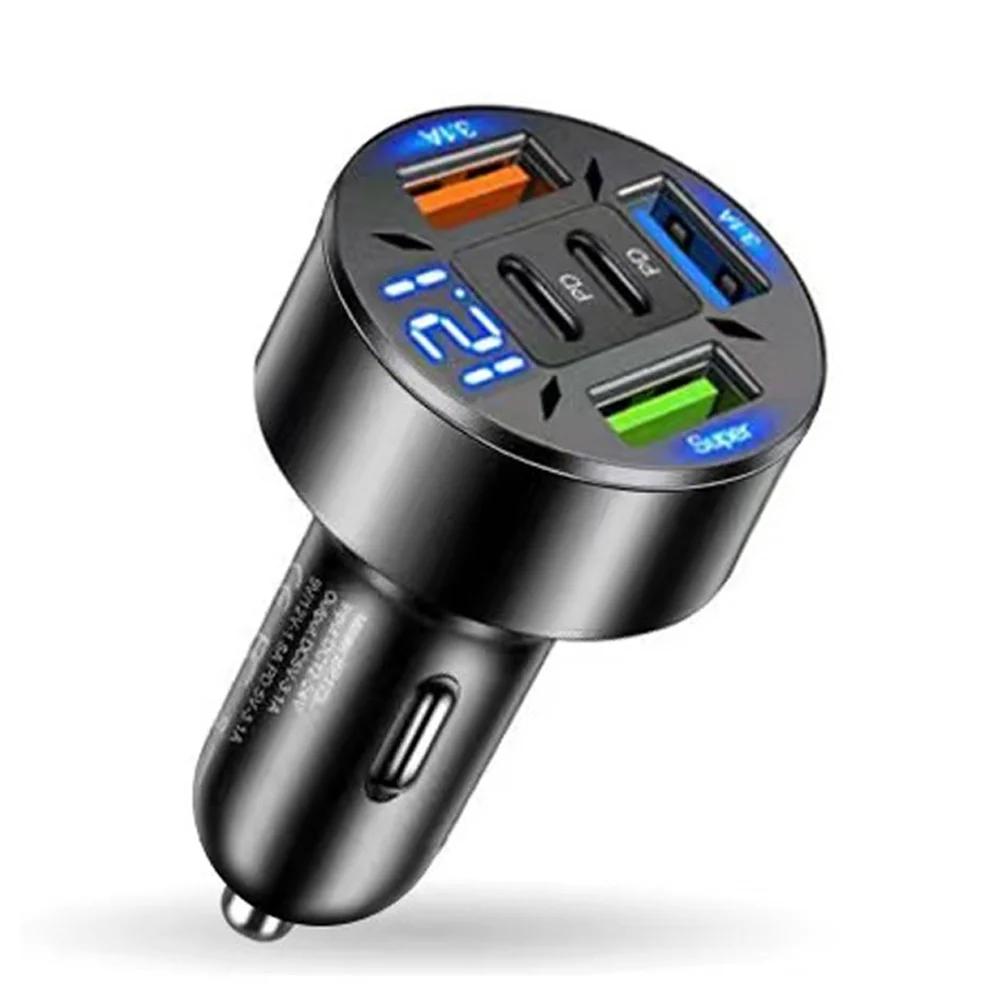 66W Car Charger QC 3.0 USB Type-c Quick Charging 5-Port USB A+USB C Fast Charging Cigarette Lighter Adapter For IPhone