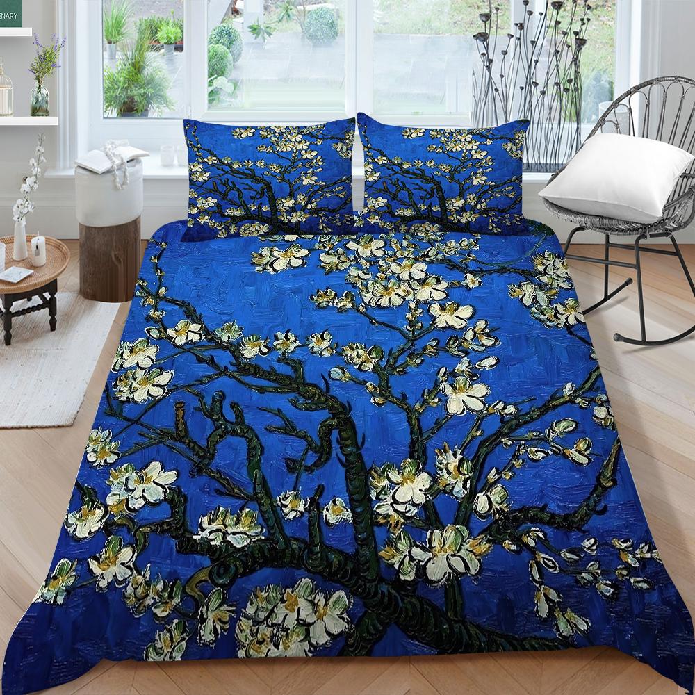 3D Family Bedding Single Double Bed Full Size Bedding Plum Blossom Pattern Pillowcase and Quilt Cover Noble and Washable Family Decoration