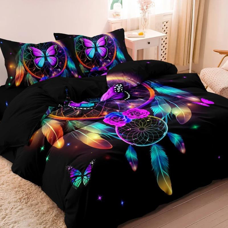 3pcs Dreamcatcher Pattern Printed Bedding Set1 Quilt Cover+2 Pillowcase Suitable for Adults Bedroom Dreamcatcher Duvet Cover Set