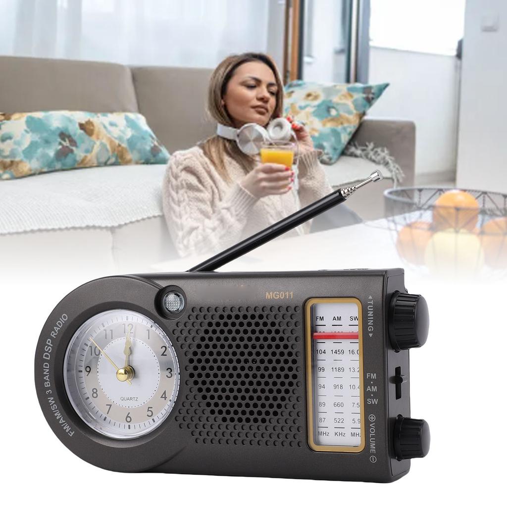 Portable Radio Rechargeable Battery Operated FM AM SW Multi Band Radio with Clock 3W Speaker for Music News Traffic Updates