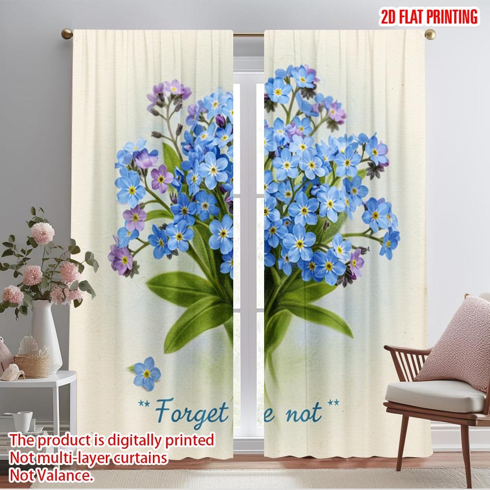 2 Stück 2D Flachdruck Vorhänge Vergissmeinnicht Bouquet Stoff Ohne Strom Weihnachtsdekorationen Verwendung für Tür Wand Hof