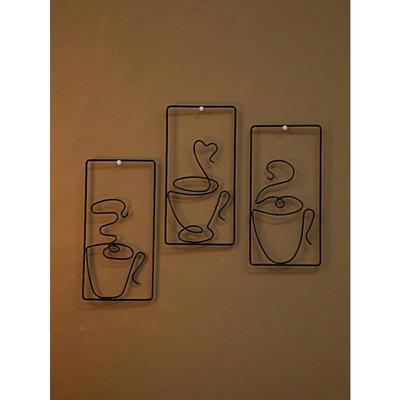 3pcs Coffee & Rectangle Shaped Wall Hanging, Minimalist Iron Black Hanging Decoration For Indoor And Outdoor,Home Decor ,Room Decor,Wall Decor