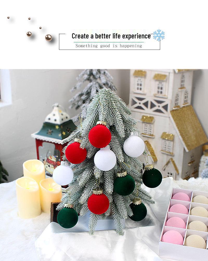 Cross-border Multi-color Flocked Christmas Ornament Set - PET Round and Boxed Balls for Tree Decoration