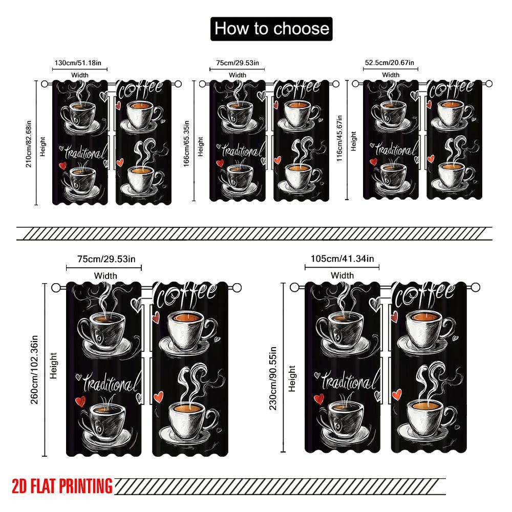 2pcs,2D Plane Printing Curtains Coffee Love Art Versatile Fabric (without Rod) Art Deco Festive Perfect for Bedroom, Living