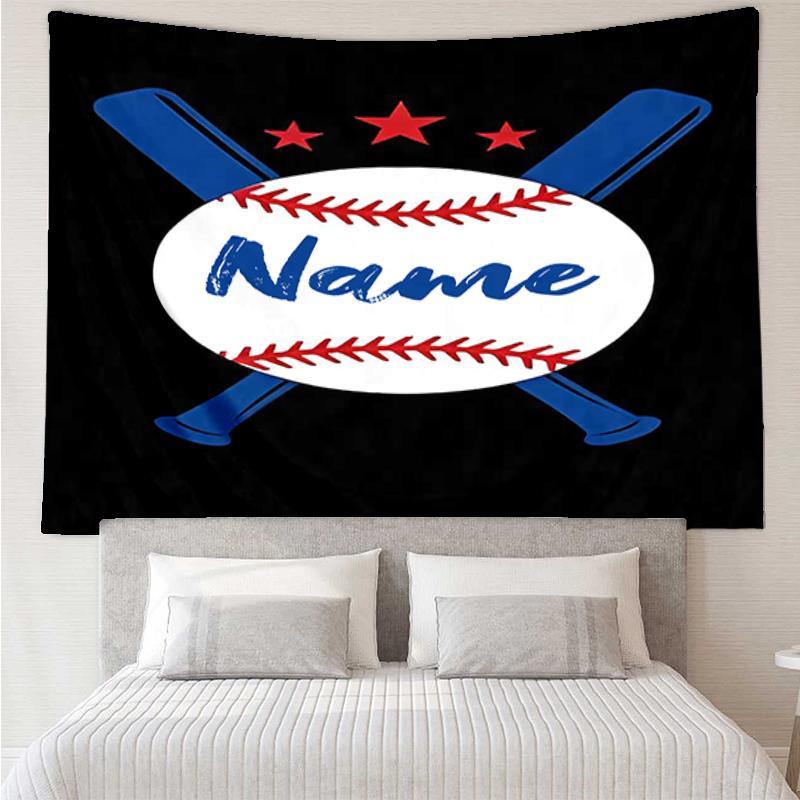 Custom Name Baseball Print Tapestry, Backdrop, Easy Setup, Ideal for Bedroom, Office & Living Room, with Aesthetic Wall Hanging Decor.