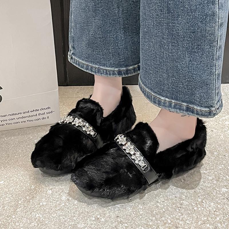 Fashion Fur Women Cotton Shoes Leopard Flats Short Plush Fashion Boots Winter Warm Loafer Shoes 2025 Cozy Dress Casual Chaussure Femme