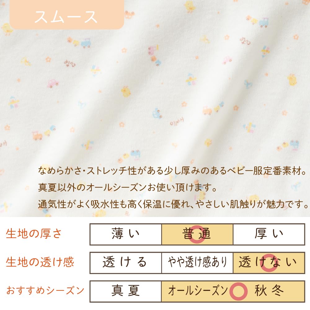 Smooth Toy Pattern All Snap Newborn Baby Clothes Cotton Winter Material 10501 Two-Way [Crotch Replacement/2way] 100% Spring, Summer, Autumn, (Cream,