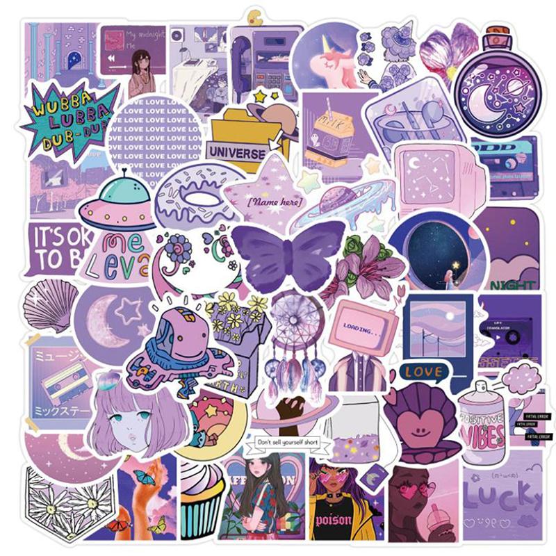 50Pcs Cartoon Anime Purple Style Girl Sticker Guitar Skateboard Graffiti Sticker