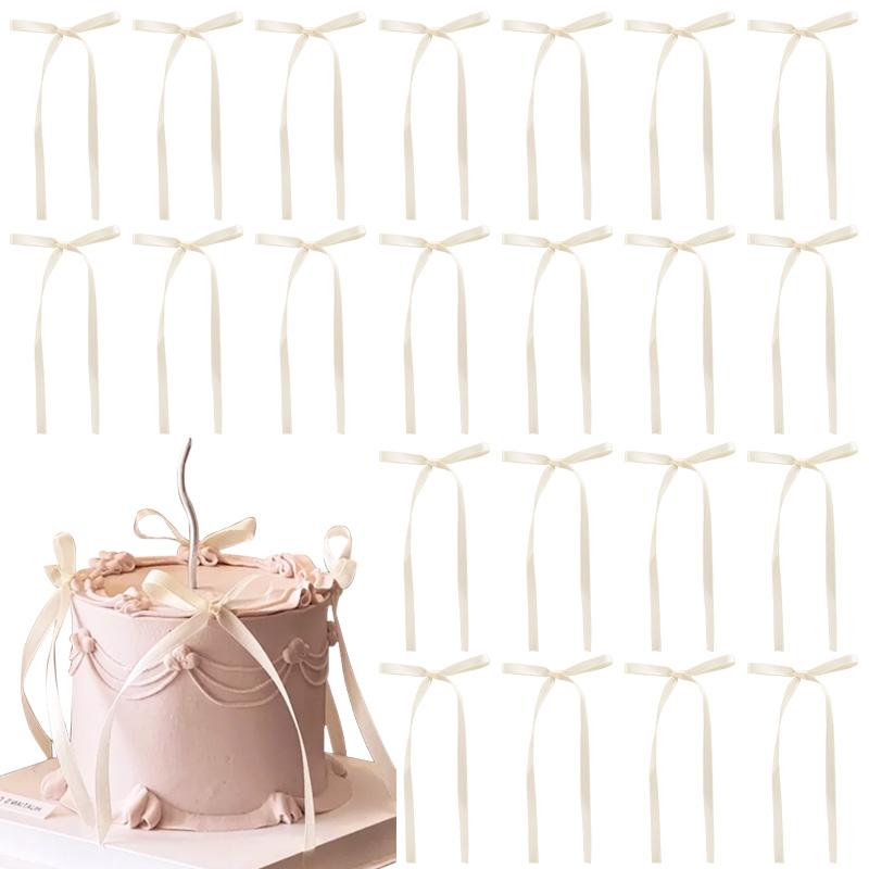 10/20Pcs Red Pink Bow Cake Decoration Bowknot Ribbon Cake Topper Kids Girls Birthday Party Supplies Wedding Cake Decor Christmas