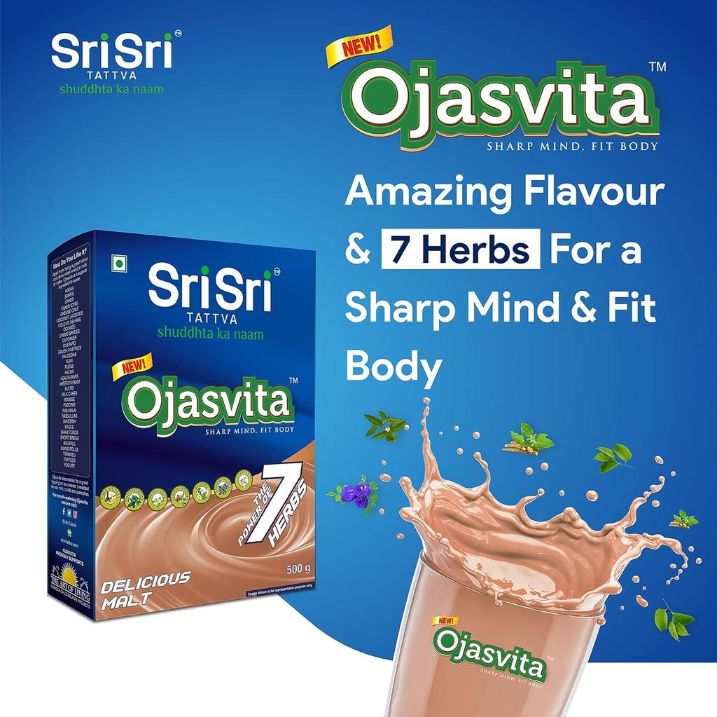 Sri Sri Tattva Ojasvita Malt Tozu İçecek Karışımı Günlük Canlılık Odak Enerji Desteği İçin 500 g X 2'li Paket