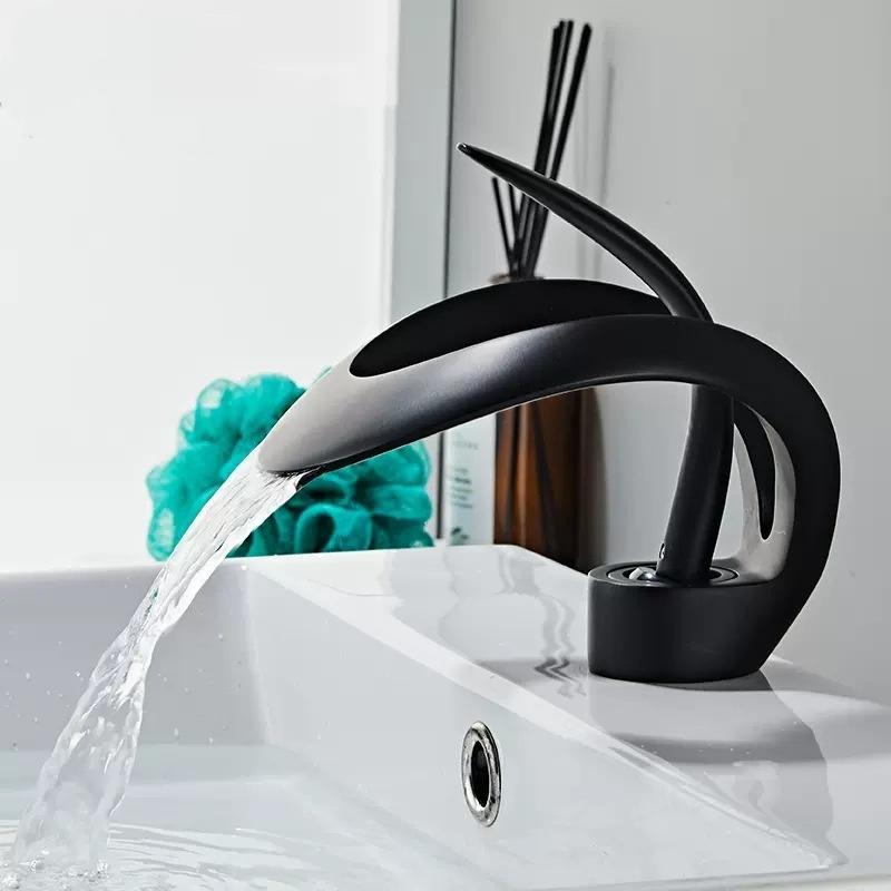 White Bathroom Basin Faucet Gray Sink Faucet Single Lever Hot and Cold Waterfall Crane Brass Sink Mixer Black Chrome Tap