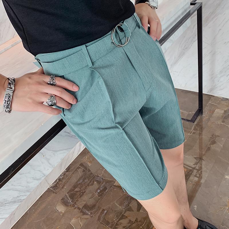 Pantaloni scurți costum slim fit de vară pentru bărbați, business casual, de birou, culoare uni, stil Anglia, subțiri, lungime până la genunchi