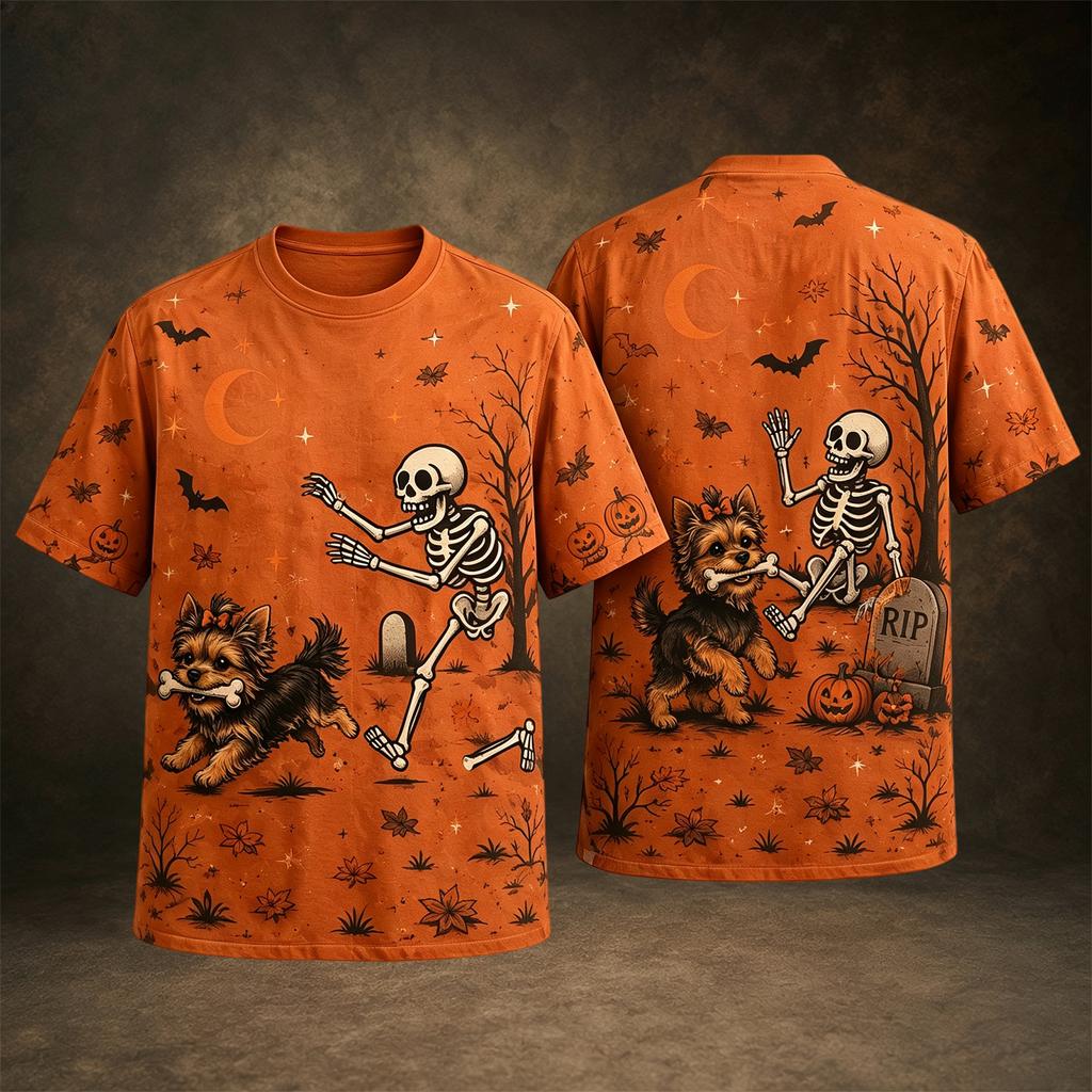 Men's Casual Halloween Printed Neck Short Sleeve T-Shirt Lightweight Breathable