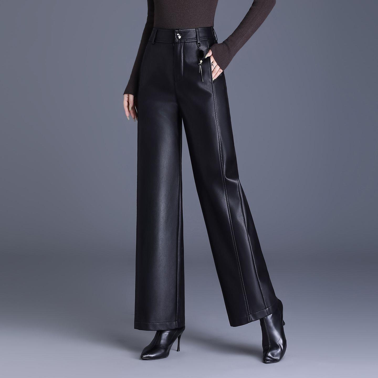 Plus Size Women s High Waist Velvet Lined PU Leather Pants - Slimming & Flaw Covering Straight Leg 2XL