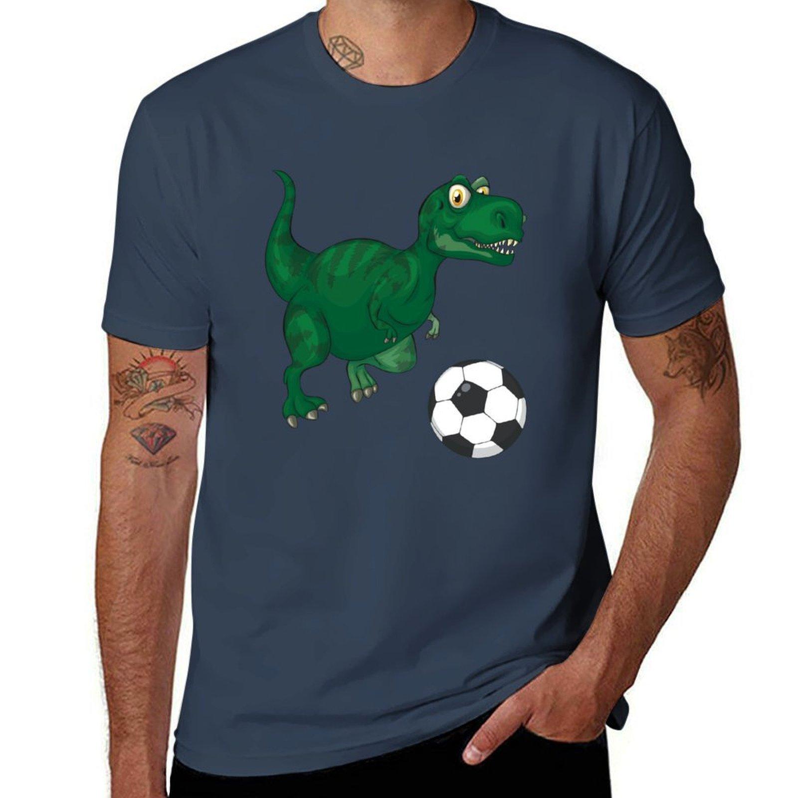 Dinosaur Playing SoccerFunny Good Dinosaur Soccer Lovers Cool Green Football Design TShirt S
