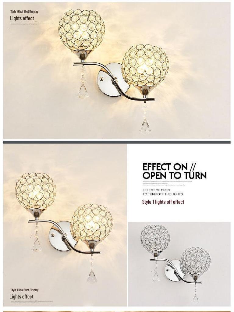 Modern Minimalist LED Crystal Wall Lamp - Energy-Saving Warm Lighting for Bedroom & Living Room