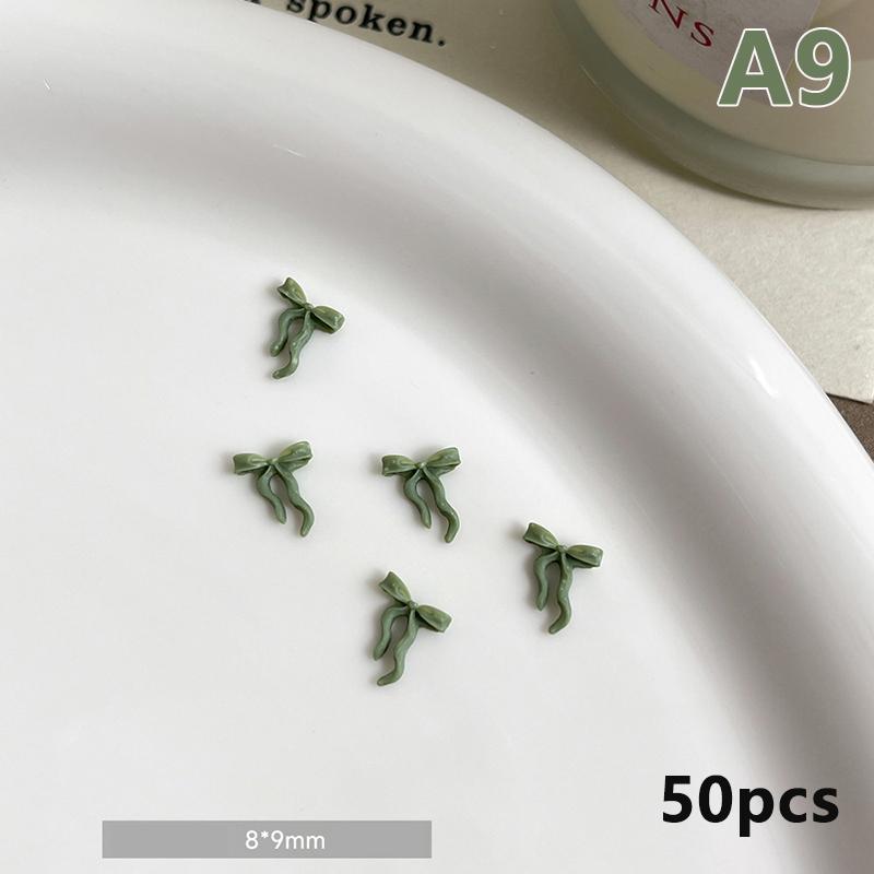 50Pcs Waved Ribbon Bows Nail Art Decorations Solid Color Bowknots Resin Nail Art Decorations For Diy Hairpin Nails Parts