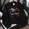Kids Crewneck Sweatshirt, Halloween Black Cat Witch Hat Candy No Pranks Print, Soft Casual Pullover for Fall