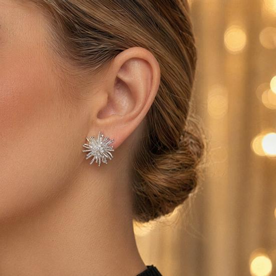 1 Pair Dandelion Shape Stud Earrings for Women, Tiny Flower Rhinestone Earrings, Minimalist Jewelry Gifts